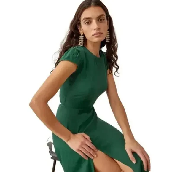 reformation dress green REFORMATION (olive/green) Jillian silk midi main image 1